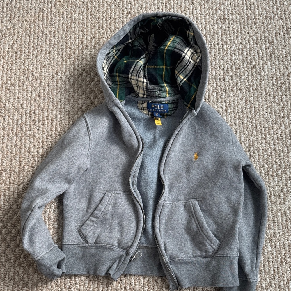 Polo by Ralph Lauren Gray Kids Hoodie with Plaid Lining Boys Small